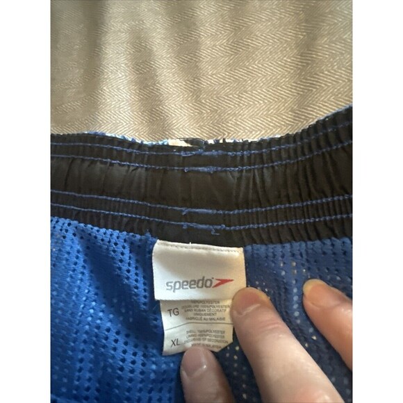 Men’s Speedo BLUE Floral Mesh Lined Elastic Drawstring Pockets Swim Trunks XL - Picture 6 of 8